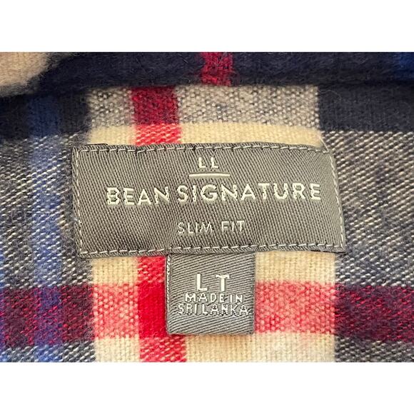 LL Bean Signature Cotton Flannel Shirt Blue, Red Plaid Slim Fit, Size LT - Picture 5 of 11